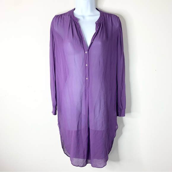 Aritzia Babaton Shirt Dress Button Down front Silk Long sleeve Purple Size XXS - Picture 7 of 16